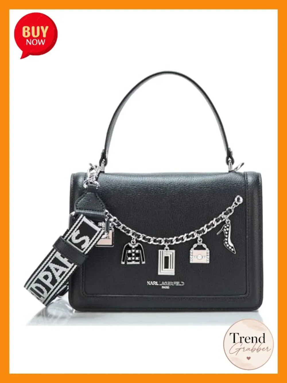 Studded Leather Satchel Crossbody Handbag with Charms